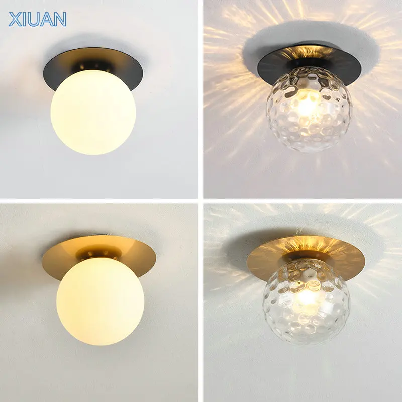 $28.97 Modern Luxury Round Glass Ceiling Lamp Black Gold Metal LED E27 Ceiling Lights for Hallway Corridor Entrance Aisle Illuminaire