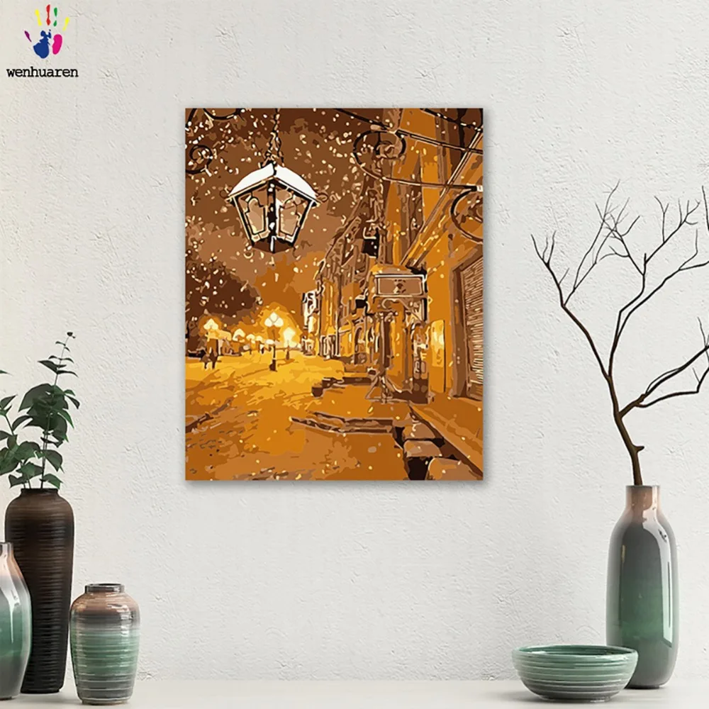 DIY картинки для раскраски по номерам с желтыми цветами уличные фонари в Париже