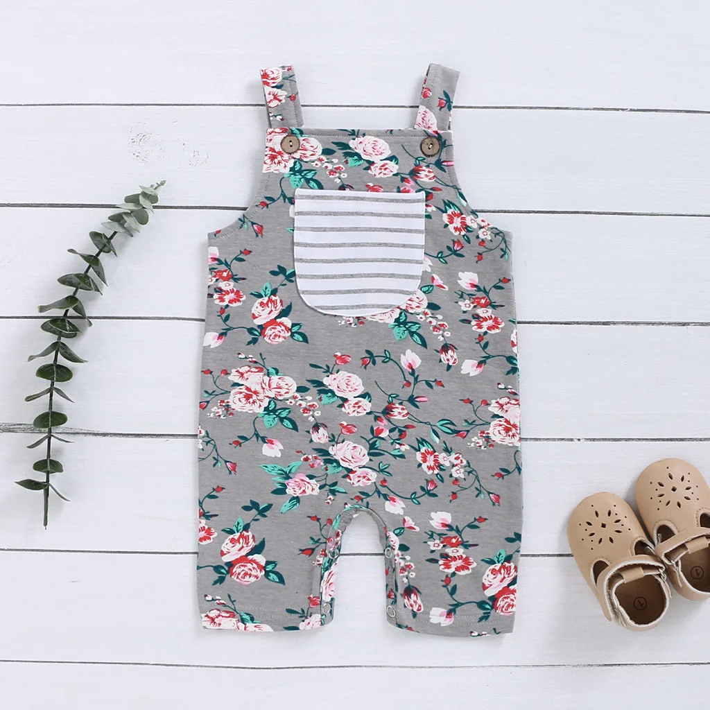 Комбинезон в полоску для девочек цветочный летний Ромпер без рукавов необычная