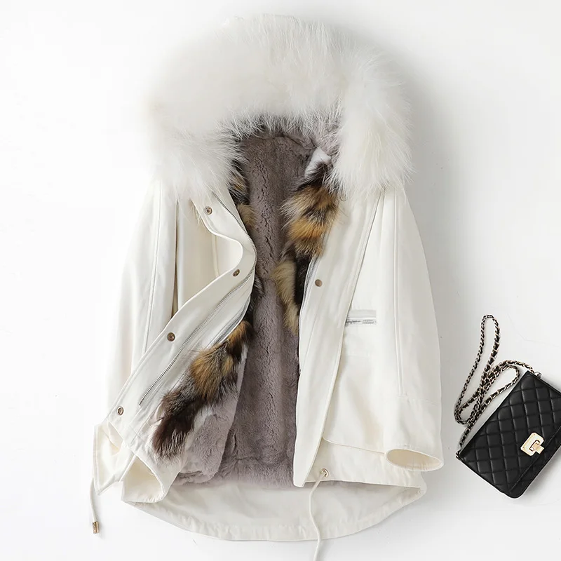 Роскошные зимние парки пальто женская верхняя одежда с подкладкой зайца LF21034KQN |