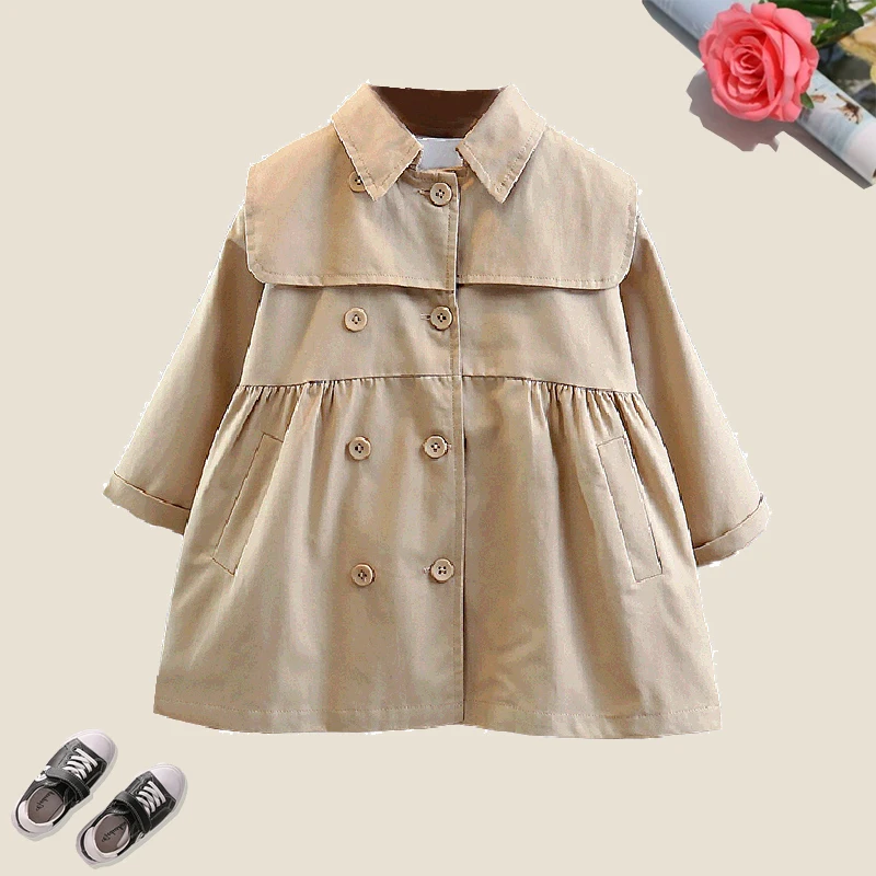 

Girls Spring & Autumn Long Coat for Kids Solid Girls Windbreakers Fashion Long Sleeve Children Outerwear for 18M-8 Years