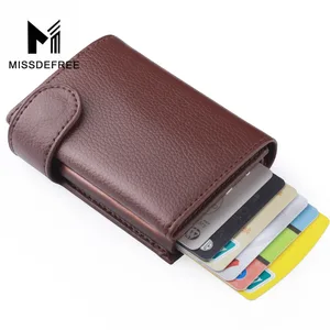 Деловой Тонкий кошелек из искусственной кожи, алюминиевый минималистичный держатель для карт, автоматический выдвижной кошелек для удостоверения личности, монет, ключей, RFID Блокировка