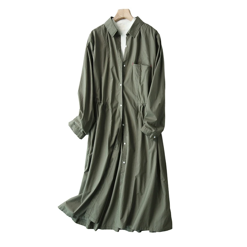 

High quality army green trench coat for women 100% cotton casual thin windbreaker feminino long section spring autumn coat femme