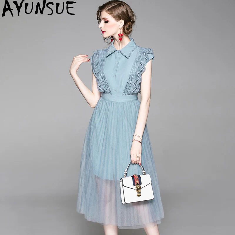 Two Piece Set Summer Dress 2020 Vintage Elegant Shirt Maxi Dress Women Clothes Party Pink Mesh Women Dress Vestidos 1916201