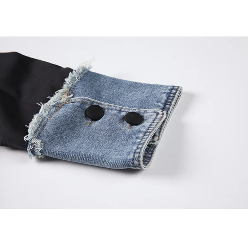 Уличная одежда Модный женский Джинсовый блейзер в стиле пэчворк Корейском