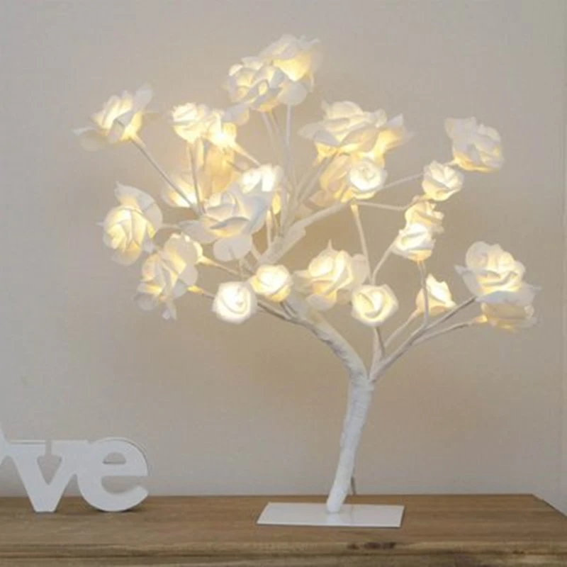 

LED Rose Table Lamp Ins Fairy Flower Light USB Romantic Wedding Room Christmas Wreath Decor Valentine's Day Present Night Lights