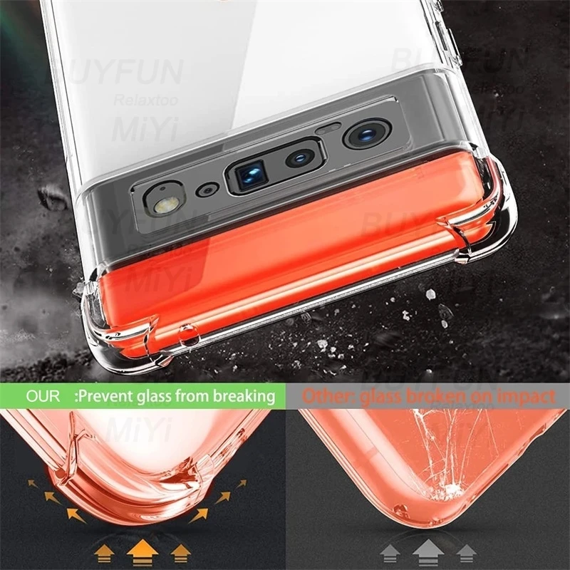 Pixel6 pro Чехол 1-to-3 прозрачная подушка безопасности Защита от падения для Камеры google