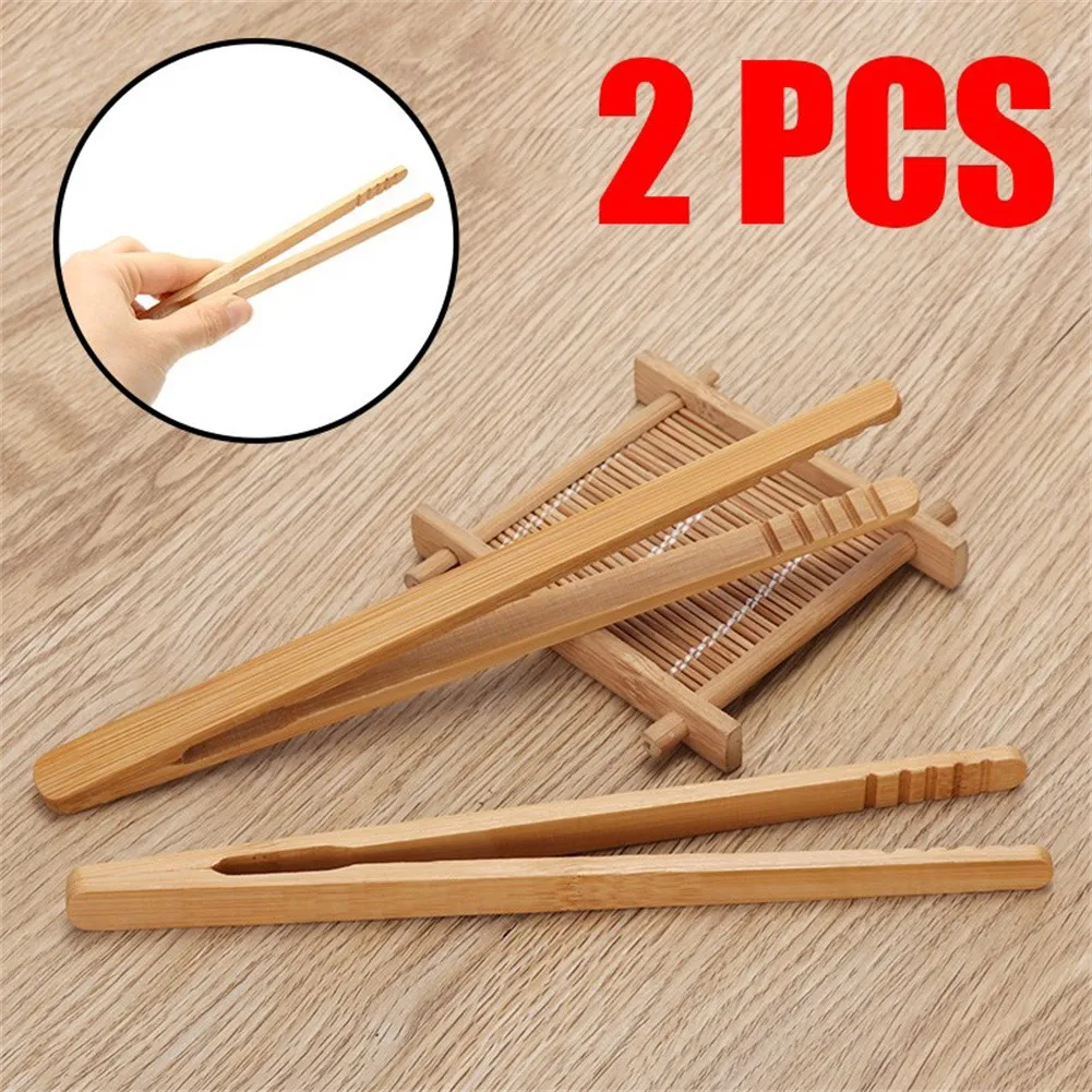 

2Pcs Tongs 18cm Bamboo Wooden Food Toast Salad Tongs Toaster Bacon Sugar Ice Tea Tong Kitchen Supplies Teaware Tea Clips