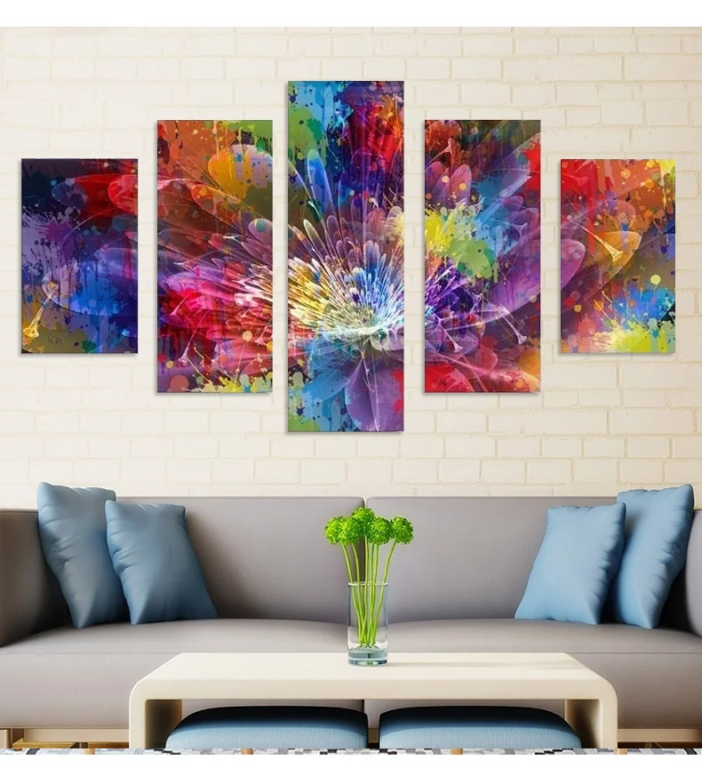 Холст Картина 5 шт. великолепными цветами со стильным абстрактным изображением