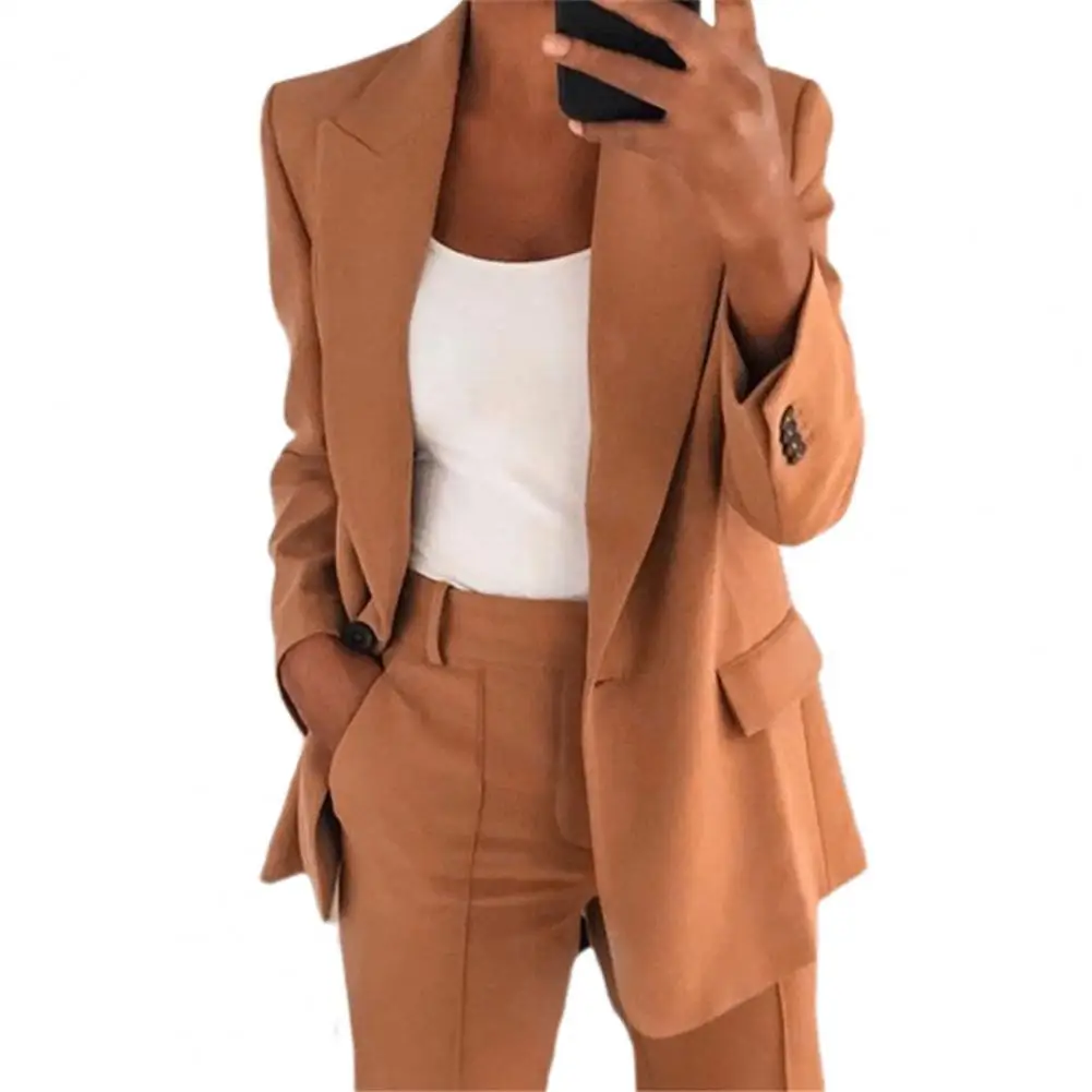 

Suit Jacket Solid Color Turndown Collar Women Long Sleeve Buttons Blazer for Dating 2021 Spring Summer Female Outerwear Coat