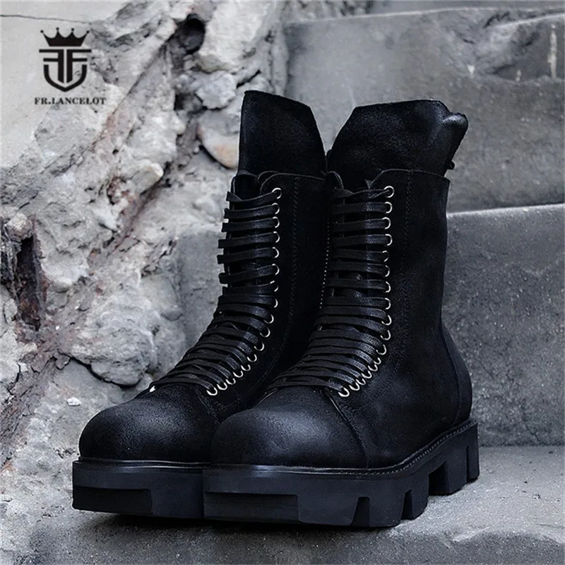 Dark Trend Genuine Leather Knight Thick Sole Martin Boots Toothed sole New Zip Personalized Street |
