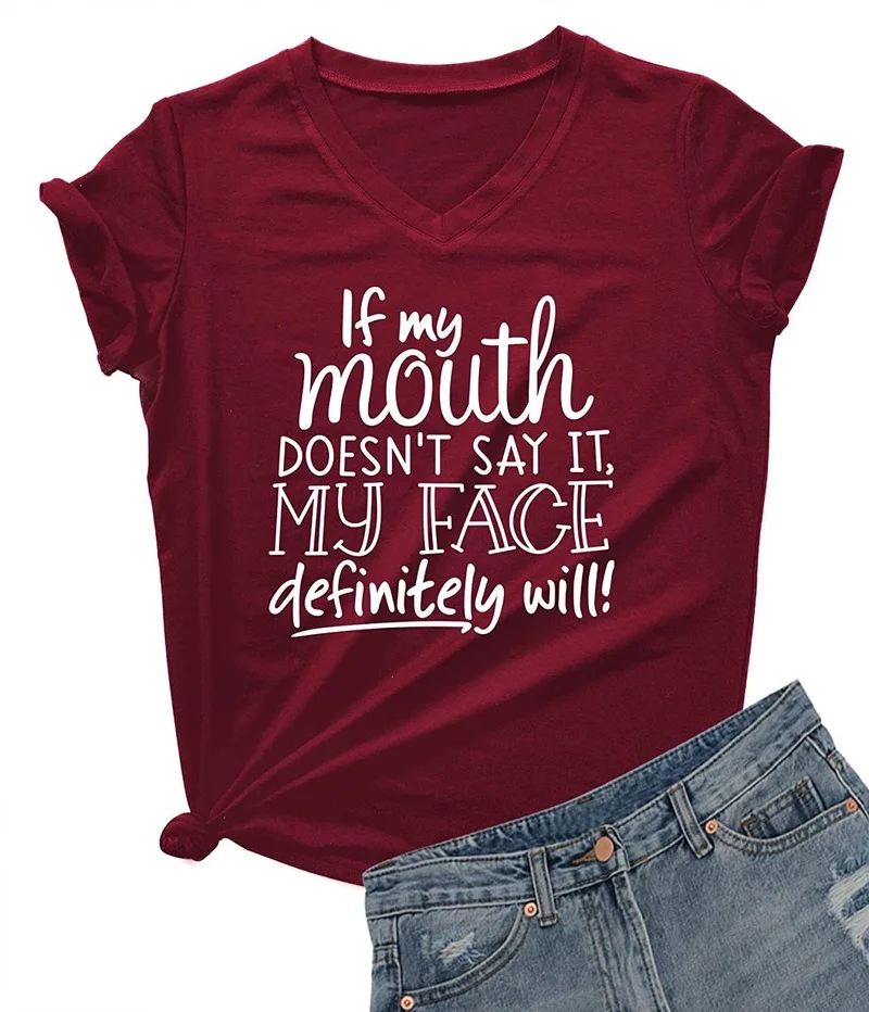 

Женская футболка с надписью If My Mouth't Say My Face определенно будет футболка с коротким рукавом хлопковые футболки из полиэстера женские футболки...