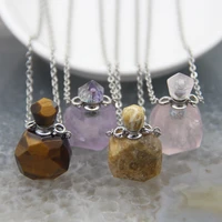natural tiger eyeamethysts cut faceted quartz perfume bottle pendant rose crystals essential oil diffuser necklace diy jewelry