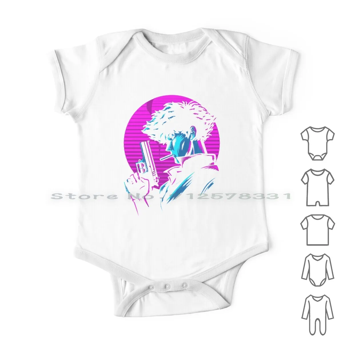 

Retro Anime Japan Newborn Baby Clothes Rompers Cotton Jumpsuits Cowboy Bebop Cartoon Manga Anime Spike Spiegel Movie Comic See