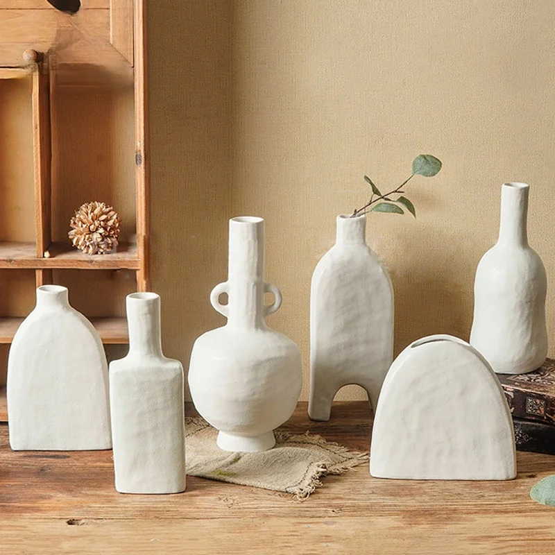 

European Modern Irregular Ceramic Vase Artware Light Luxury Home Decoration Accessories Porcelain Flower Arrangement Ornament