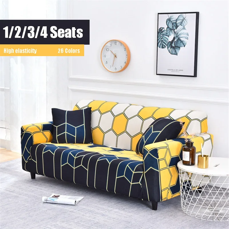 

Geometric Sofa Cover Floral Sofa Towel for Living Room Plaid Leaves Couch Slipcover Striped Printed Elastic Couch Cover