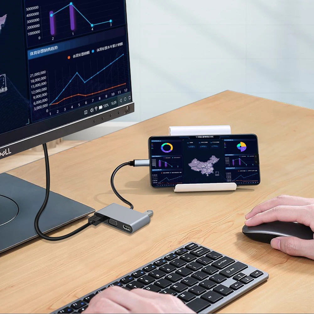 5 в 1 USB-C концентратор многофункциональный адаптер HDTV * 2 + VGA USB PD Поддержка