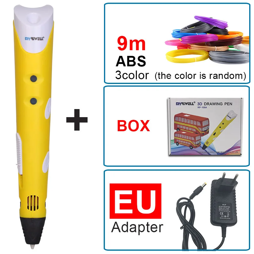 Yellow EU Myriwell новая волшебная 3D Ручка для рисования 3D Ручка для печати с 1,75 мм ABS/PLA нитями для детей подарок на день рождения - Цвет: Yellow EU