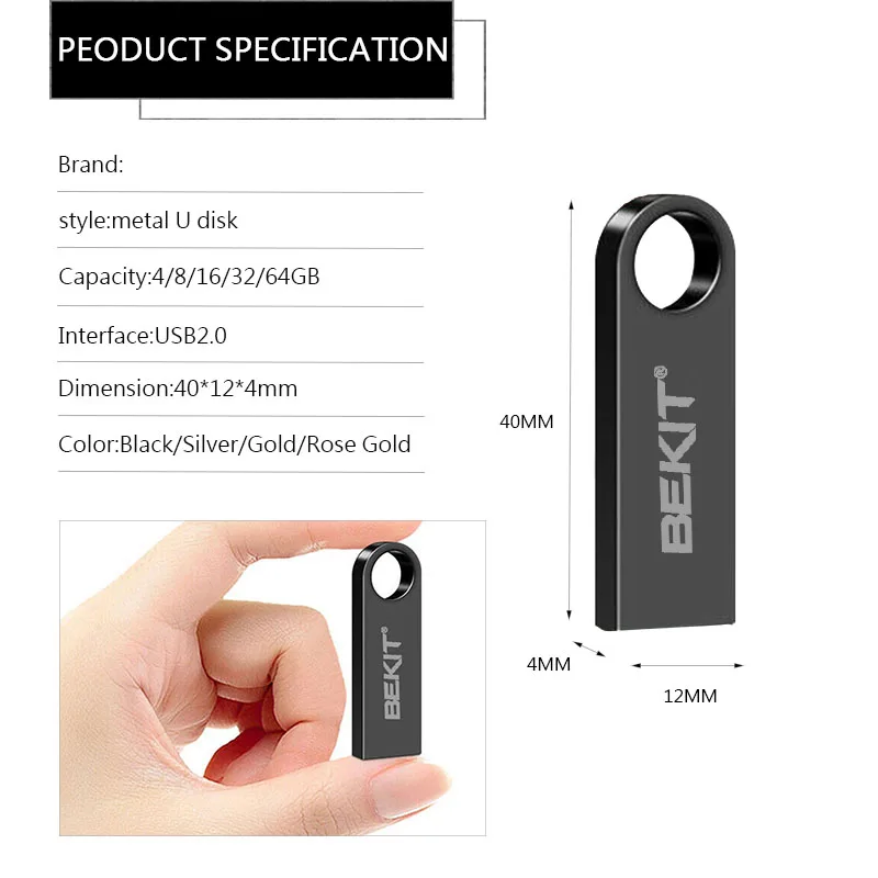Bekit USB флеш-накопитель 64 ГБ металлическая Флешка высокоскоростная USB флешка 32 ГБ флеш-накопитель реальная емкость 16 ГБ 8 ГБ USB 2,0 флеш-накопитель