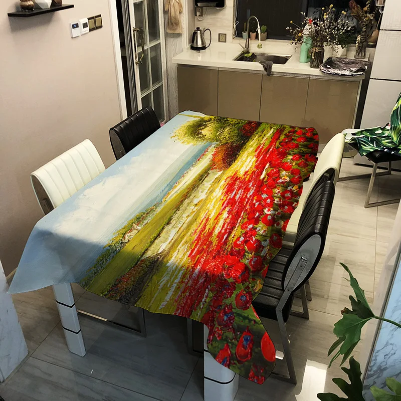 

European and American style landscape series pattern printing washable tablecloth