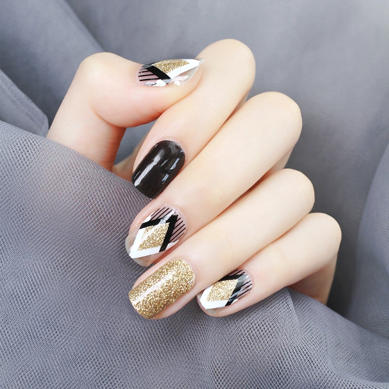 Смешанный черный и золотой Леопардовый принт стикер для ногтей полный