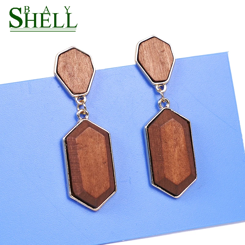 2020 Vintage Wood Earrings For Women Fashion Bohemian Elegant Gold Big Dangel Female Geometric Drop Earring Jewelry | Украшения и