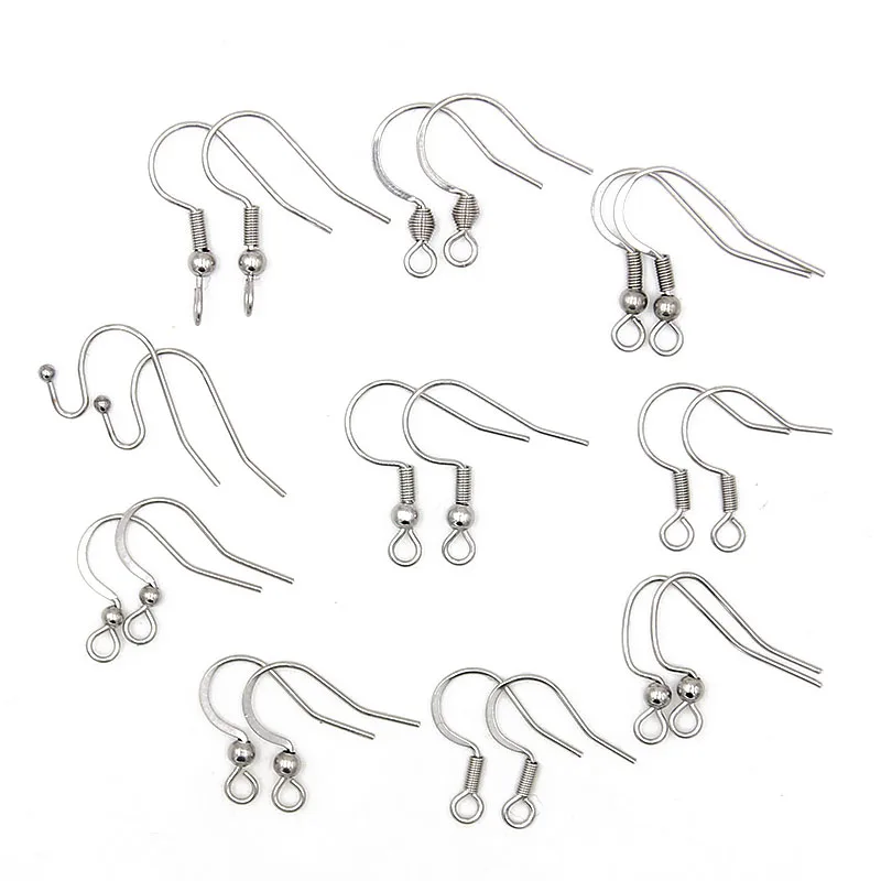 50PCS/Lot Mix 12 Styles Stainless Steel Earring Hook Ear Wire Findings For DIY Jewelry Making Accessories