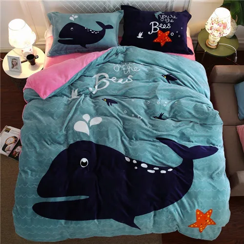 whale blue Лебедь зимнее постельное белье из флиса комплект AB по бокам для девочек постельное собака Фланелевая пижама из флиса с декором в виде 3/4 шт. домашний Постельный набор печатных caroset постельное белье - Цвет: whale blue