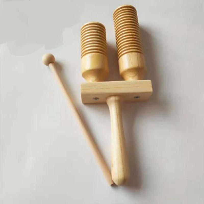 HOT-Music Percussion Pair of Wooden Agogo Bells Connected to Handle with Sticks for Children's Toys |