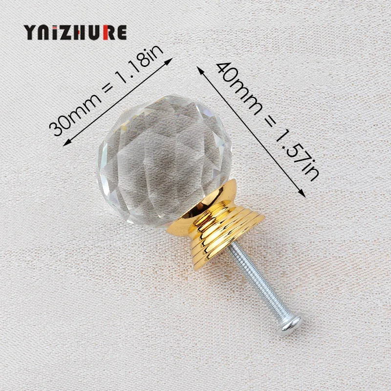 30mm Ball Gold YNIZHURE Алмазная форма Хрустальные стеклянные ручки для шкафа ручки для выдвижных ящиков кухонный шкаф ручки оборудование для обработки мебели - Цвет: 30mm Ball Gold
