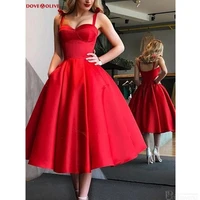 red short cocktail dresses 2020 sweetheart neck spaghetti prom gowns satin homecoming robe femme graduation cocktail vestidos