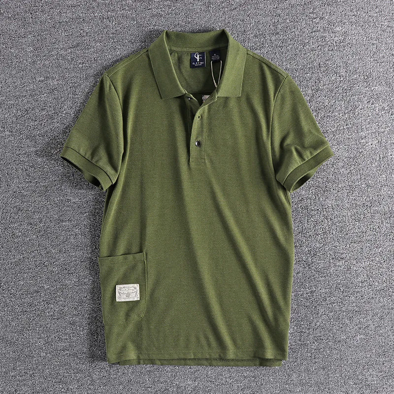 Рубашка поло мужская с коротким рукавом хлопковая блуза большими карманами