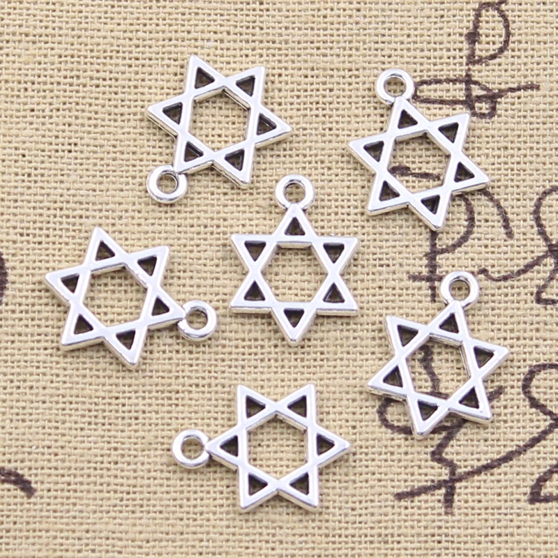 

30pcs Charms Star Of David Shield Hexagram 17x13mm Antique Silver Color Pendants Making DIY Handmade Tibetan Finding Jewelry