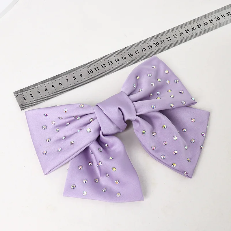 

New Fashion Hairpin Satin Colored Diamond Barrette Bow Hair Ornaments Temperament Girls Woman Back Head Hair Accessories Hot