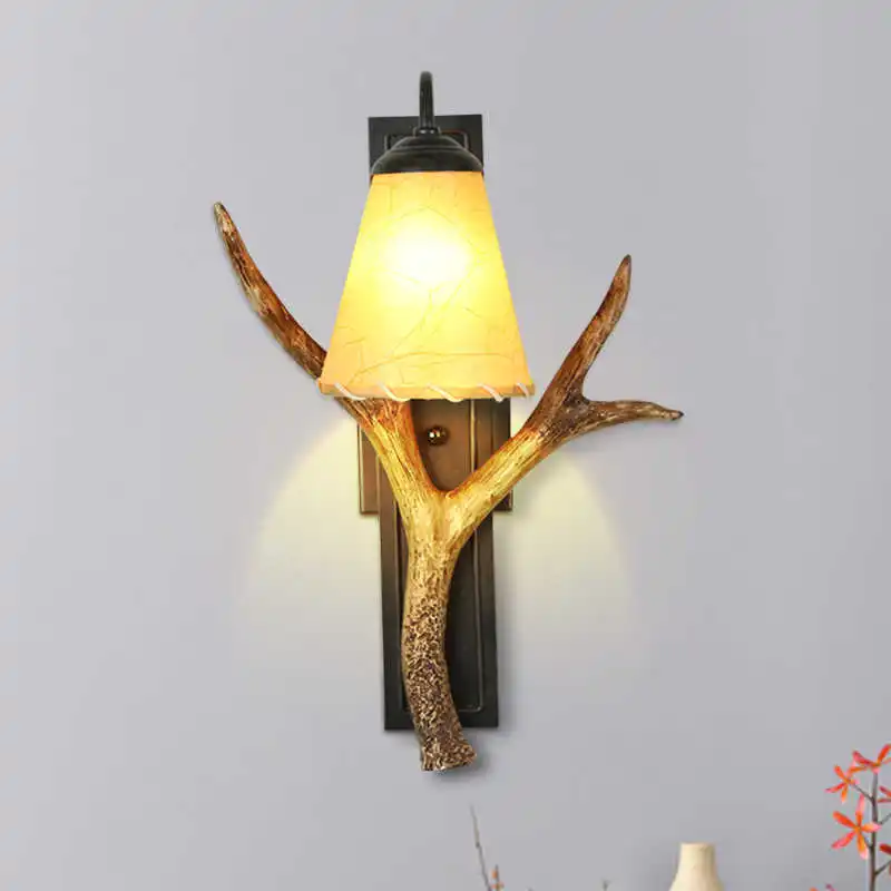 

American Rural Retro Resin Wall Lamp Parchment Lampshade Foyer Study Dining Table Sconce Coffee Shop Bedside Hallway Led Light