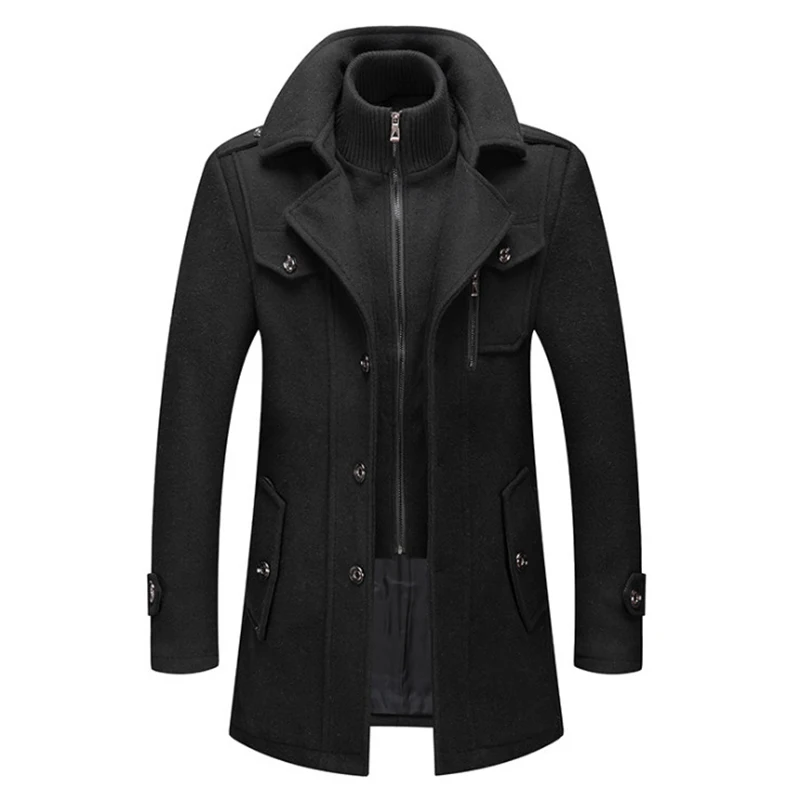 

New Winter Wool Coat Men Double Collar Thick Jacket Single Breasted Trench Coat Men Fashion Wool Blends Overcoats