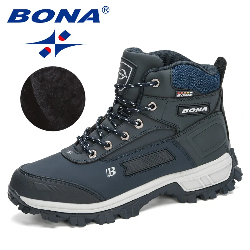 BONA 2020 New Arrival Pro-Mountain Ankle Hiking Boots Men Outdoor Sports Plush Warm High Top Walking Training Footwear Masculino
