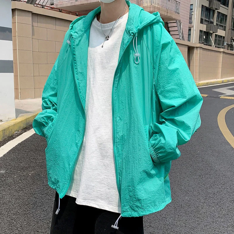 

Summer 100% nylon men's thin jacket outdoor breathable gradient sunscreen sports windbreaker hooded tide sunscreen clothing
