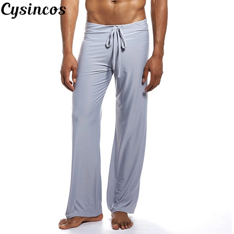 CYSINCOS Новая мужская шелковая домашняя пижама со шнуровкой однотонные свободные