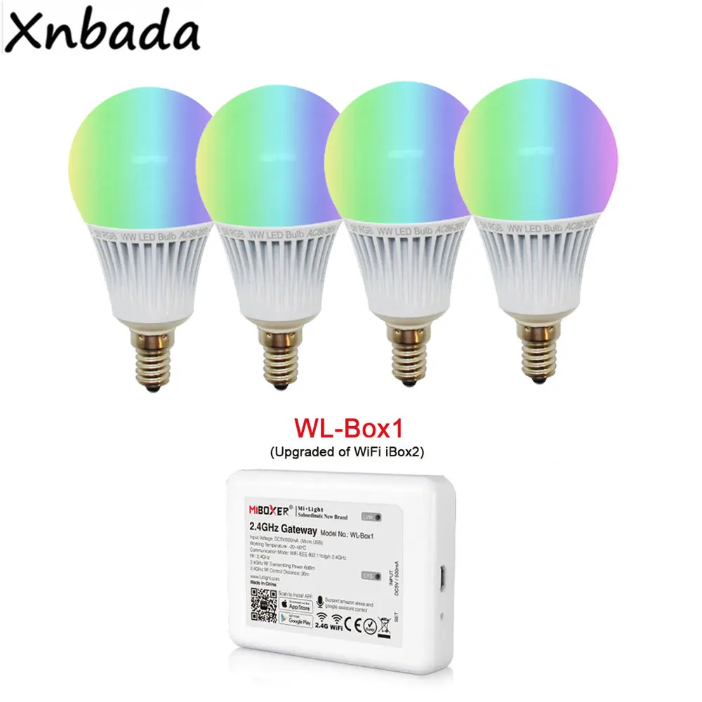 Milight Светодиодная лампа E14 5 Вт RGB+ CCT Светодиодная лампа AC85-265V, беспроводной WL-Box1 светодиодный контроллер, 2,4G беспроводной RGBWW RF пульт дистанционного управления