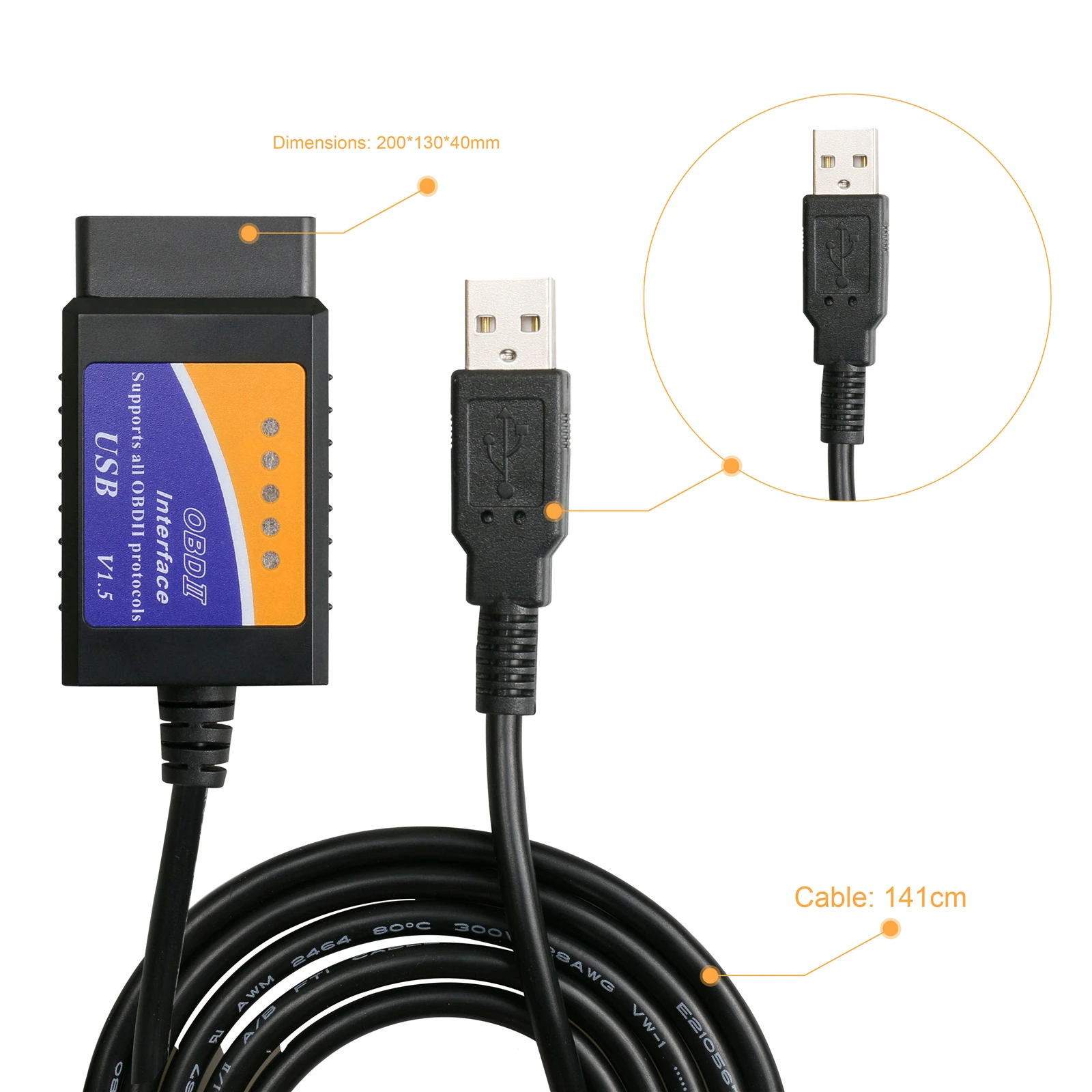 Диагностический сканер OBD2 II elm 327 V1.5 USB 16-контактный OBD elm327 odb2 автомобильный