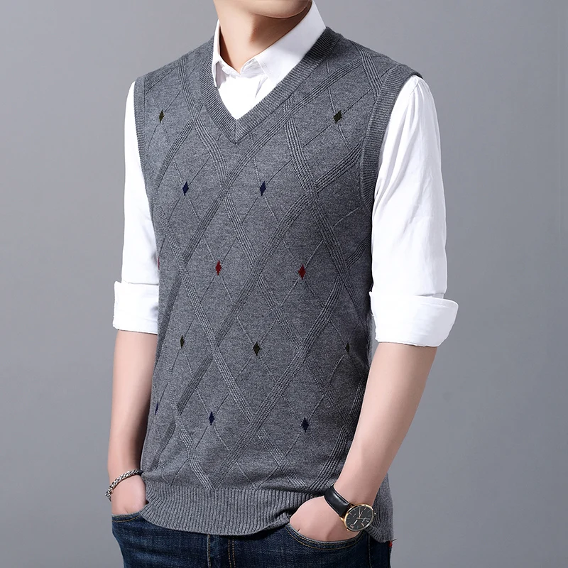 Fashion Brand Vest Sweater For Mens Pullover V Neck Slim Fit Jumpers Knitting Patterns Autumn Sleeveless Casual Clothing Men