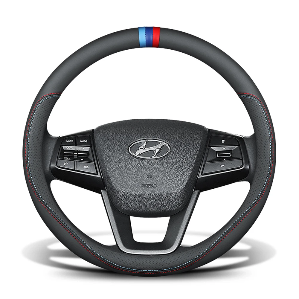 Чехол рулевого колеса автомобиля универсальная черная кожа подходит для Hyundai Sonata