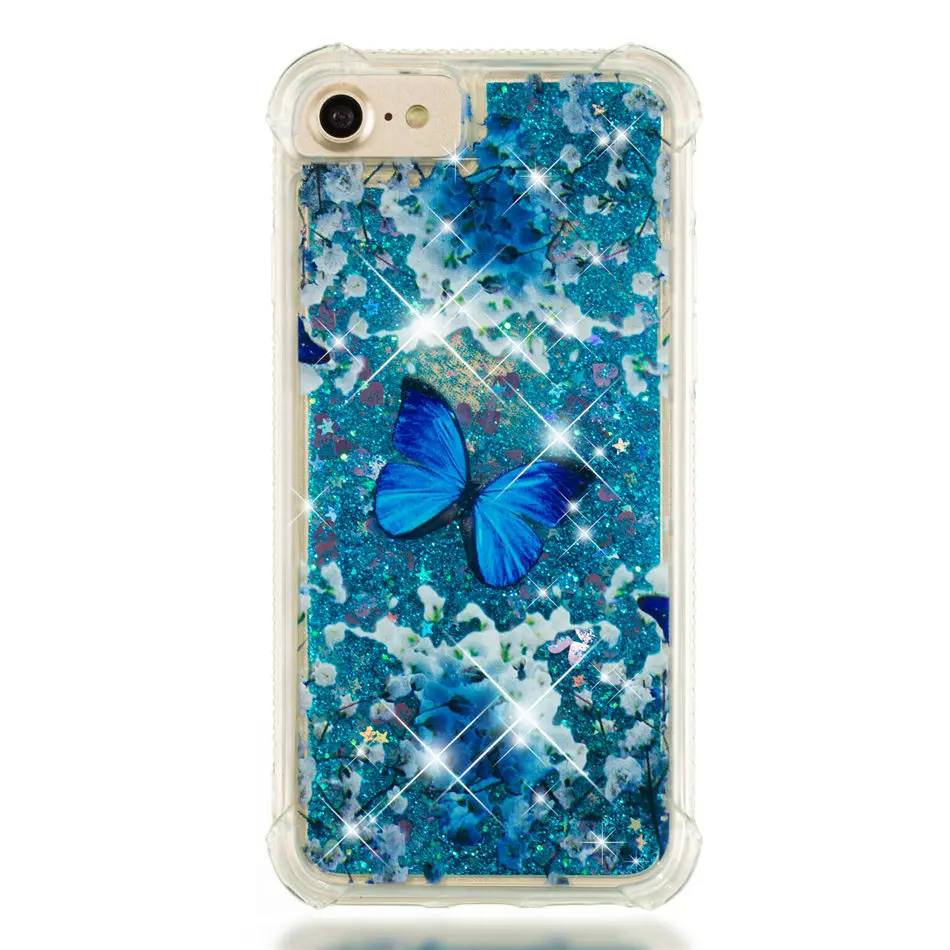 Anti Blue Butterfly Чехол для телефона Quicksand для iPhone 11 Pro XS Max X XR 8 7 6S 6 Plus 5 5S, мягкий блестящий чехол-накладка P03G - Цвет: Anti Blue Butterfly