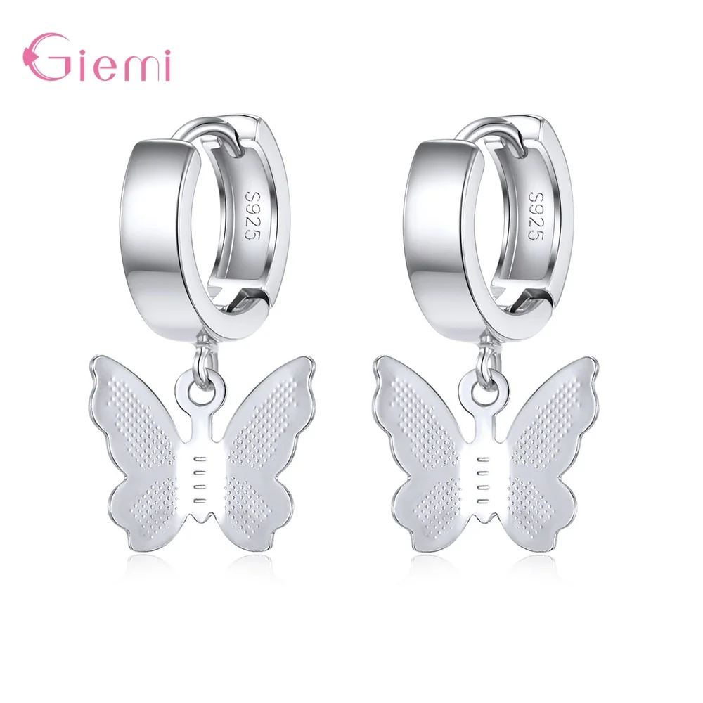 Настоящее Серебро S925 пробы простые милые бабочки подвеска серьги кольца для