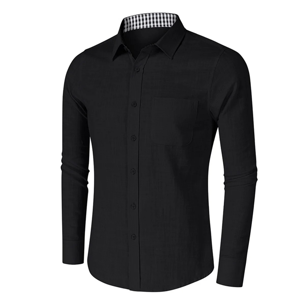 

Hot Mens Cotton Linen Formal Shirts Plaid Button Down Collar Long Sleeve Fall Winter Business Casual Shirts Man Slim Fit Tops