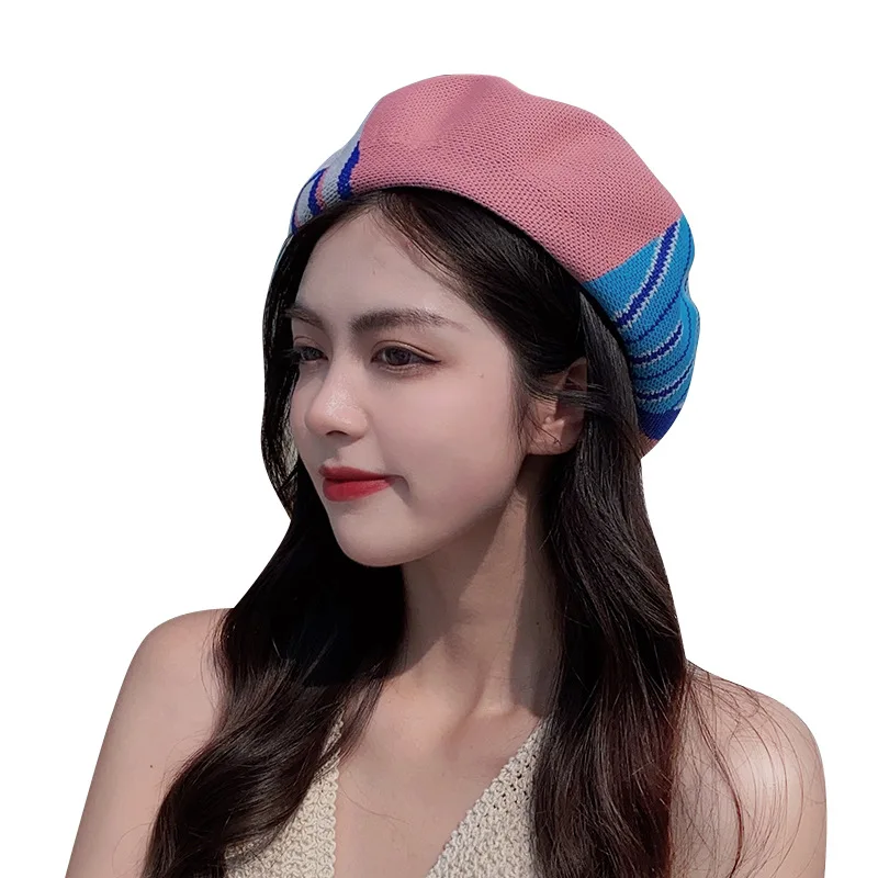 

Sparsil Женский вязаный берет, шапка, зимняя Лоскутная модная шапка, Осенняя шапка художника, Beanies для женщин, плоская шапка для женщин