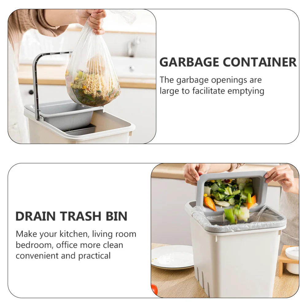 

Dry-Wet Separation Trash Bin Kitchen Drain Trash Can Waste Storage Bin (Gray)