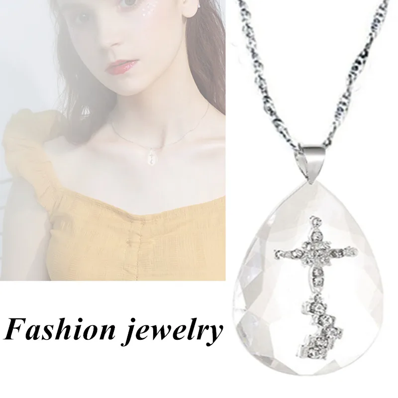 

New 4 Styles Fashion Religion Daily Gifts Women Jewelry Alloy Accessories Saint Cloth Pendant Crystal Cross Chain Necklaces