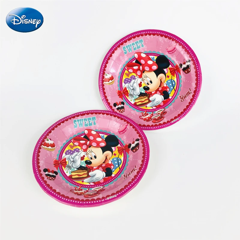 Disney-vajilla desechable de Minnie Mouse para ni&ntilde;os y ni&ntilde;as, decoraci&oacute;n de fiesta de cumplea&ntilde;os, plato de papel, taza, servilleta y suministros de banderas, 56 piezas, novedad-2